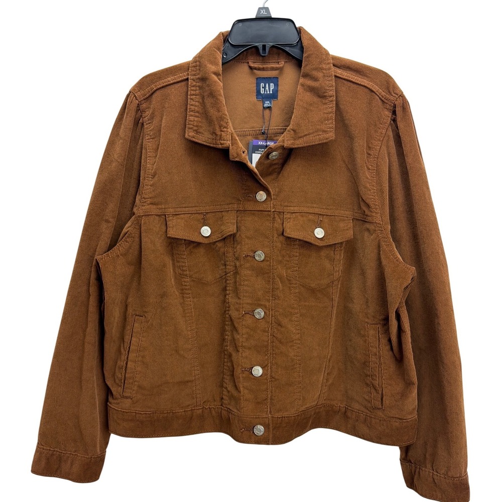 Gap Brown Puff Sleeves Corduroy Button Up Jacket Womens XXL Brand New